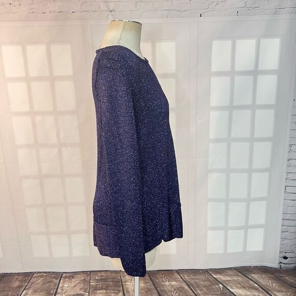 Chico's Purple Metallic Shimmer Long Sleeve Asymmetrical Knit Tunic Top Large - Picture 4 of 10